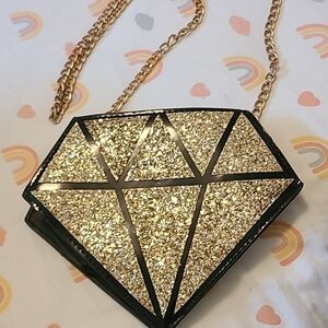 Gold Glitter Diamond-Shaped Bag